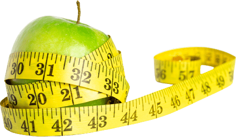 une pomme entourée d'un mètre, pour perdre des centimètres