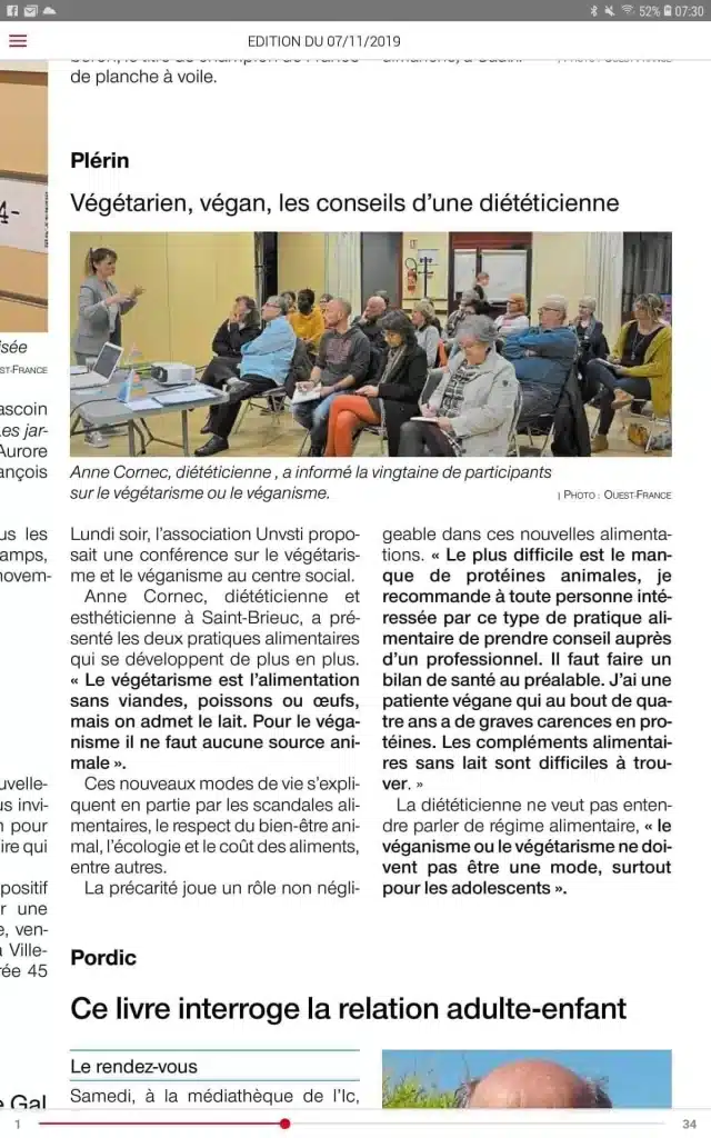 article ouest-france dieteticienne nutritionniste saint-brieuc, alimentation végétarienne saint-brieuc, dieteticienne nutritionniste saint-brieuc, dieteticienne nutritionniste en visio, dieteticienne en ligne