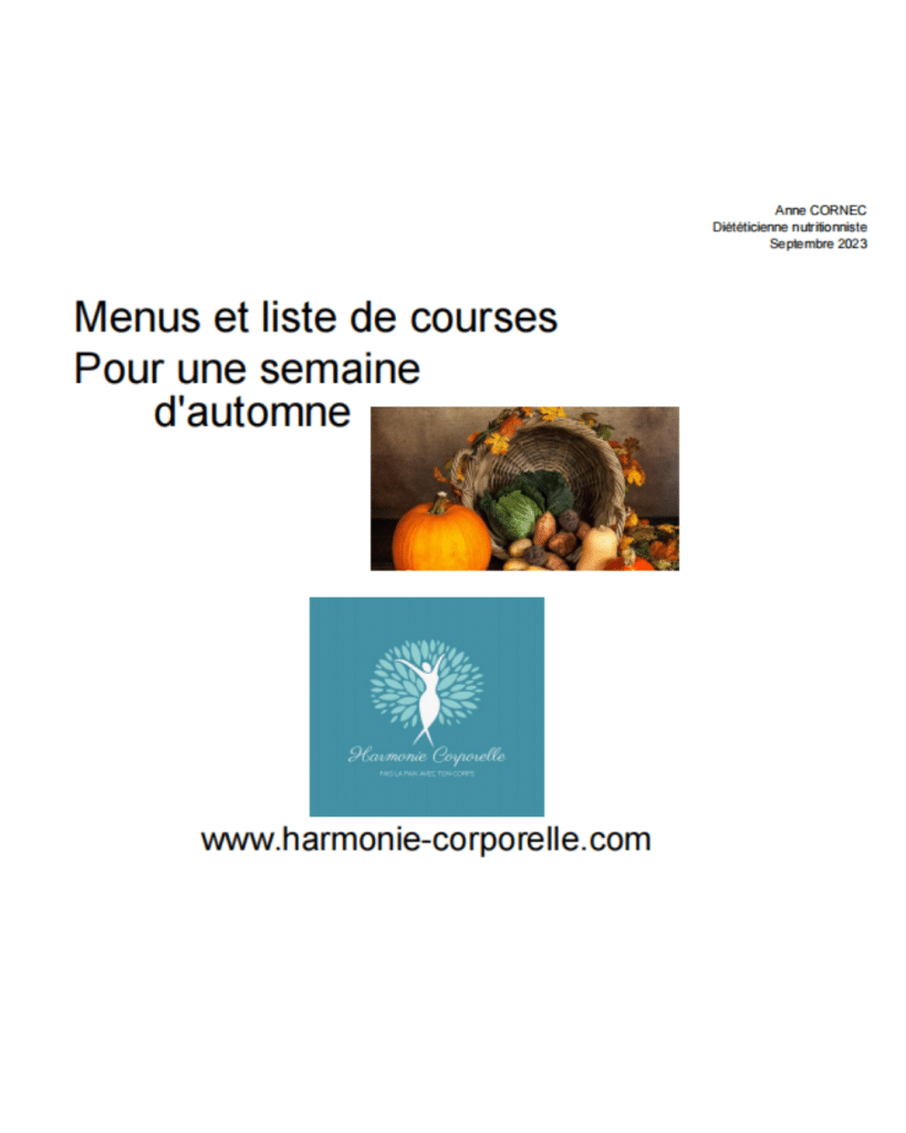 menus et liste de courses pour une semaine d'automne